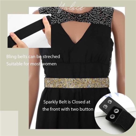 Sparkle Rhinestone Leather Belts Gold(80cm/31.4'') - Picture 3 of 5